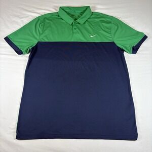 Nike Golf Polo Shirt 725527-319 Men Large Dri-Fit Green Navy Colorblock Sport